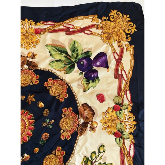 Talbots 100% Silk Navy Botanical Print 36” Square Scarf - Picture 6 of 7